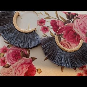 Super cute- gray tassel/ hoop earrings!